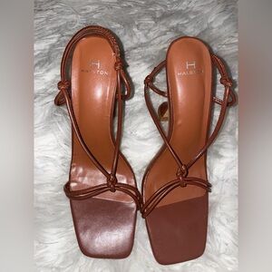 Halston Heritage Brown Heeled Sandals Elegant Strappy Design Size 11